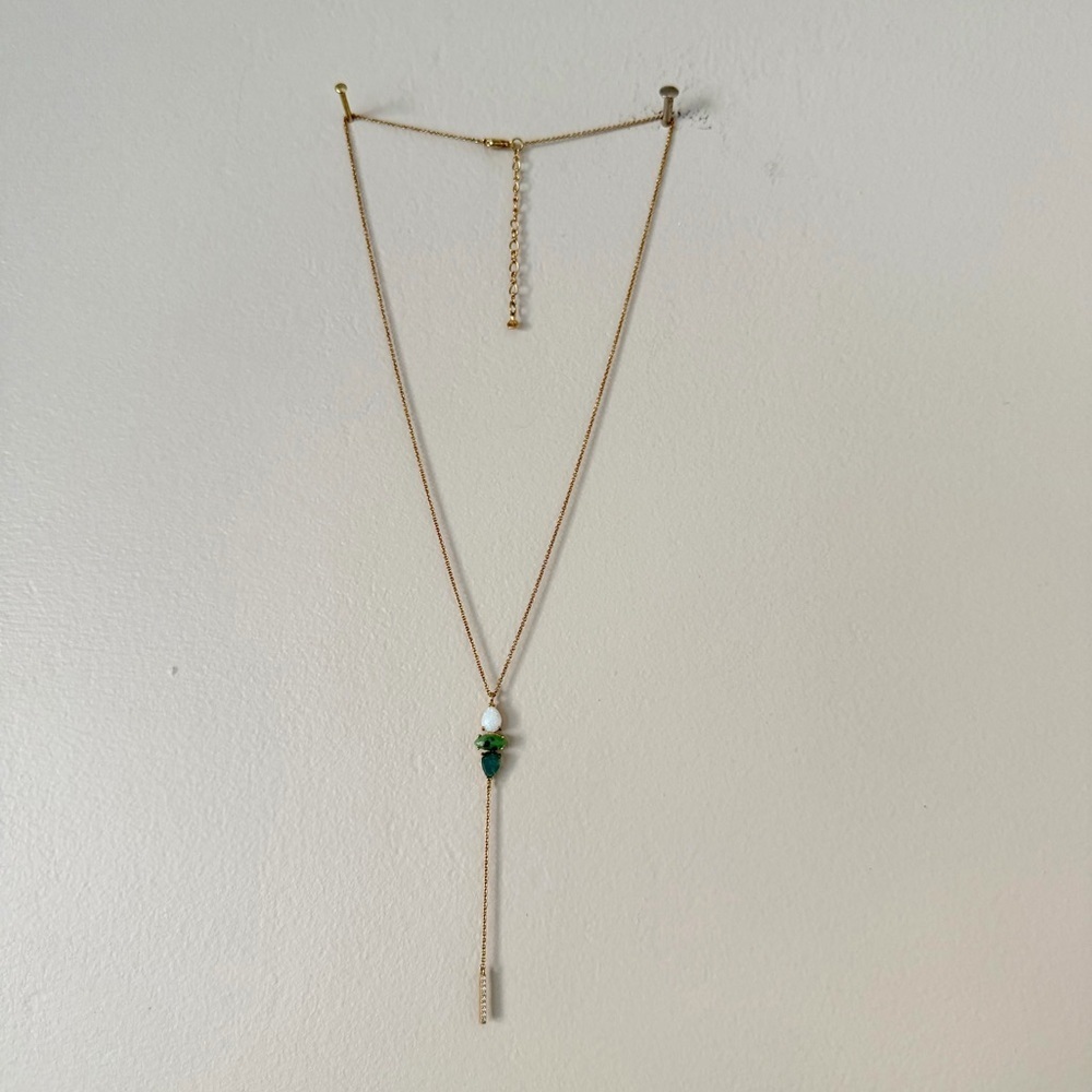 Anthropologie Gold and Green Y Necklace